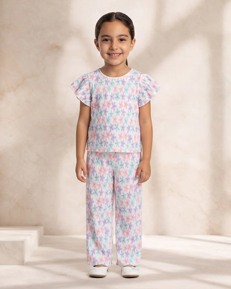 Redtag Girls Pink Butterfly Digital Print Two Piece Set