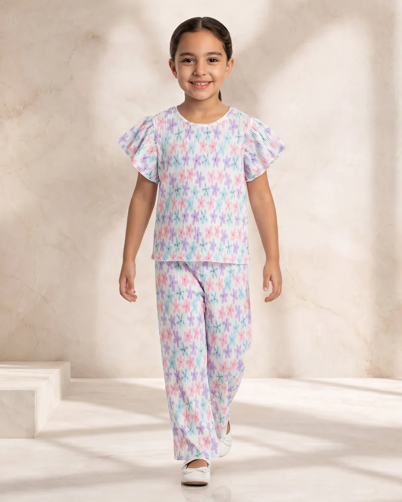 Redtag Girls Pink Butterfly Digital Print Two Piece Set