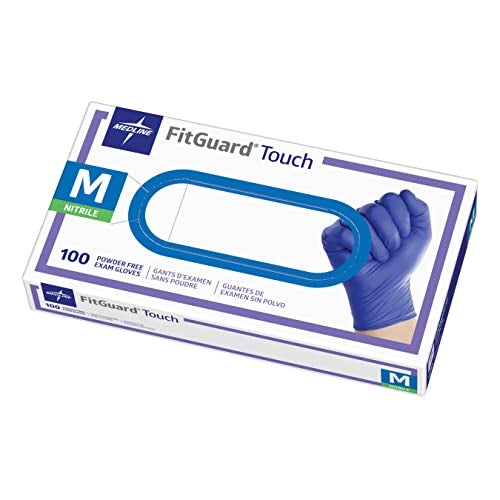FITGUARD Medline FitGuard Touch Nitrile Exam Gloves, 100 Count, Medium, Powder Free, Disposable, Not Made with Natural Rubber Latex, Excellent Sense of Touch for Medical Tasks, Durable for Household Chores - Image 1