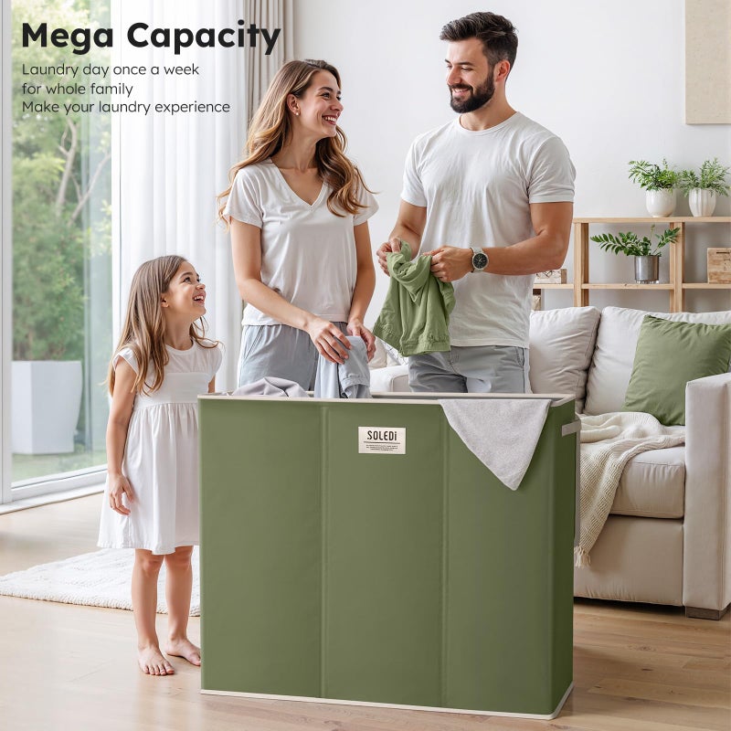 SOLEDI 180L 3-Section Laundry Hamper with Lid, Extra Large Dirty Clothes Basket with Sturdy Handles for Laundry Room & Bedroom - Durable Organizer for Sorting Laundry - Image 2