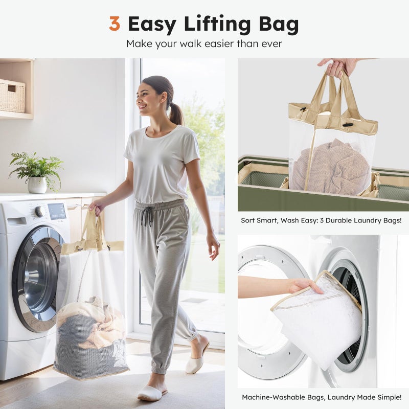 SOLEDI 180L 3-Section Laundry Hamper with Lid, Extra Large Dirty Clothes Basket with Sturdy Handles for Laundry Room & Bedroom - Durable Organizer for Sorting Laundry - Image 3