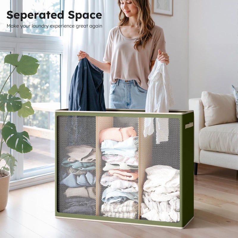 SOLEDI 180L 3-Section Laundry Hamper with Lid, Extra Large Dirty Clothes Basket with Sturdy Handles for Laundry Room & Bedroom - Durable Organizer for Sorting Laundry - Image 4
