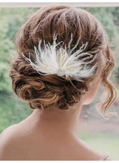 Latious Latious Wedding Bride Flapper Feather Hair Comb White Crystal Bridal 1920s Hair Clip Fascinator Hair Accessories Prom Hair Jewelry for Women and Girls  - Image 3