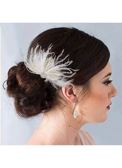 Latious Latious Wedding Bride Flapper Feather Hair Comb White Crystal Bridal 1920s Hair Clip Fascinator Hair Accessories Prom Hair Jewelry for Women and Girls  - Image 1