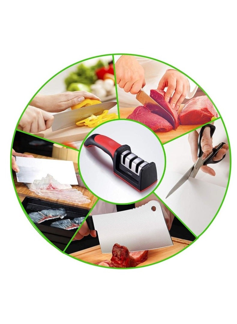 مسن سكاكين يدوي 4 في 1 لشحذ وتلميع السكينة والمقصات، مبرد سكاكين احترافي وأداة سن متعددة الاستخدامات للمطبخ، مثالي للطهاة والمنزل، تصميم بدون كهرباء أو ماء مع قاعدة مطاطية لثبات وسلامة الاستخدام - مشحذ سكين يدوي - Image 2