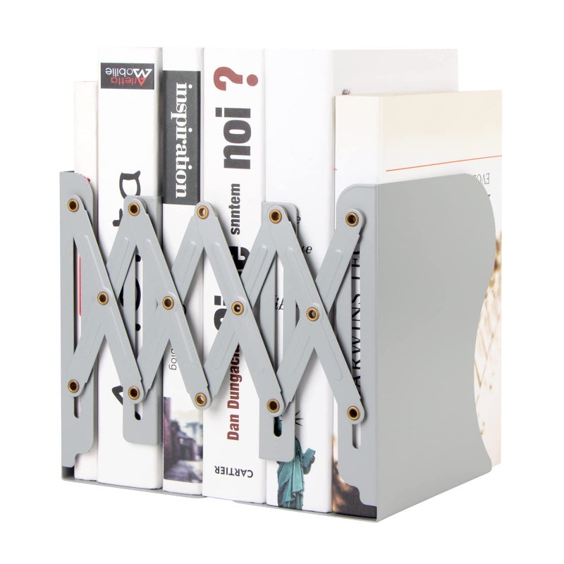 Aobopar Book Ends Bookends for Shelves Book Organizer for Desk Metal Bookends for Heavy Books Book Holders for Shelves Suitable for Office Home and School Use Grey