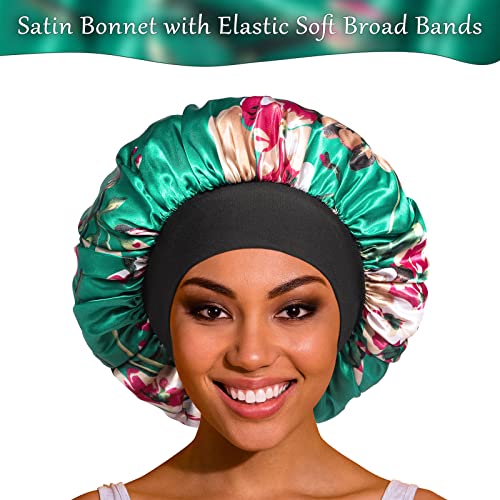 Roybens Satin Bonnet Silk Bonnet Hair Bonnet for Sleeping- 4 Pack Sleep Bonnets for Women with Wide Elastic Band for Curly Hair Braids - Image 2