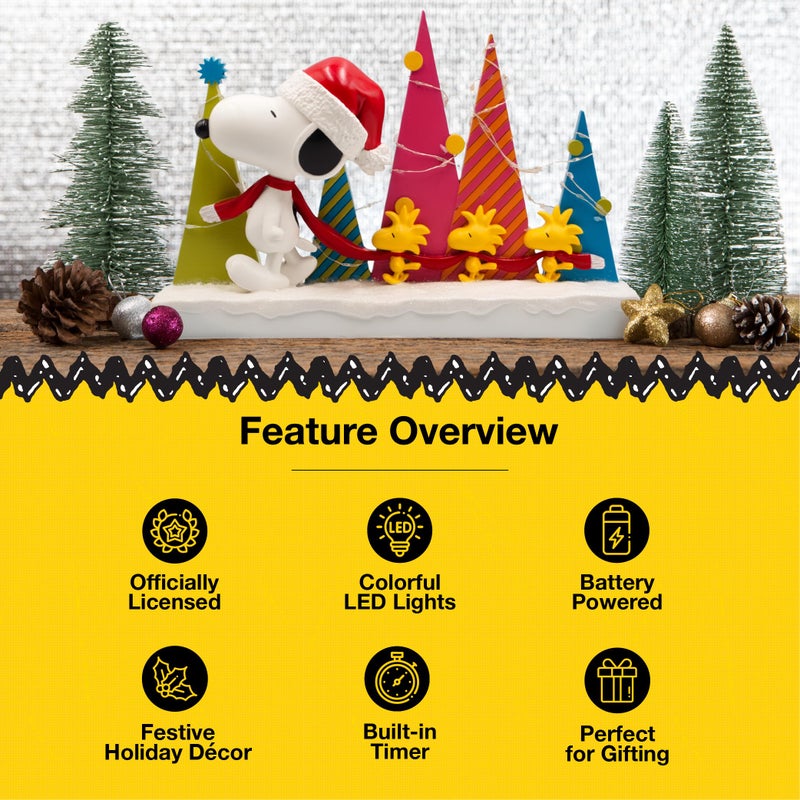 Mark Feldstein & Associates Mark Feldstein, Peanuts Snoopy and Woodstock Holiday Tree Parade LED Tabletop Figurine, 8.5 Inch - Image 4