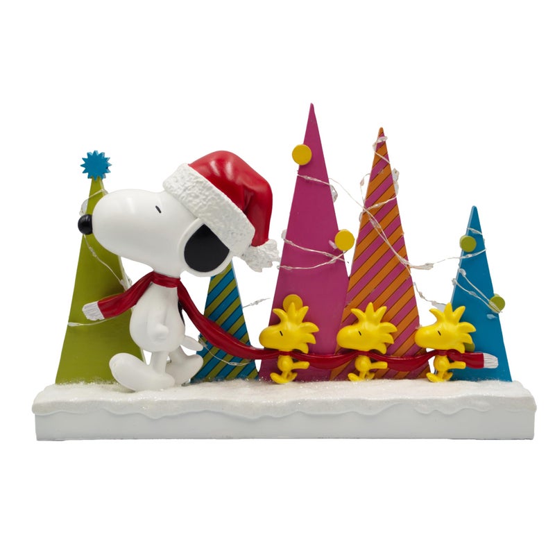 Mark Feldstein & Associates Mark Feldstein, Peanuts Snoopy and Woodstock Holiday Tree Parade LED Tabletop Figurine, 8.5 Inch - Image 1