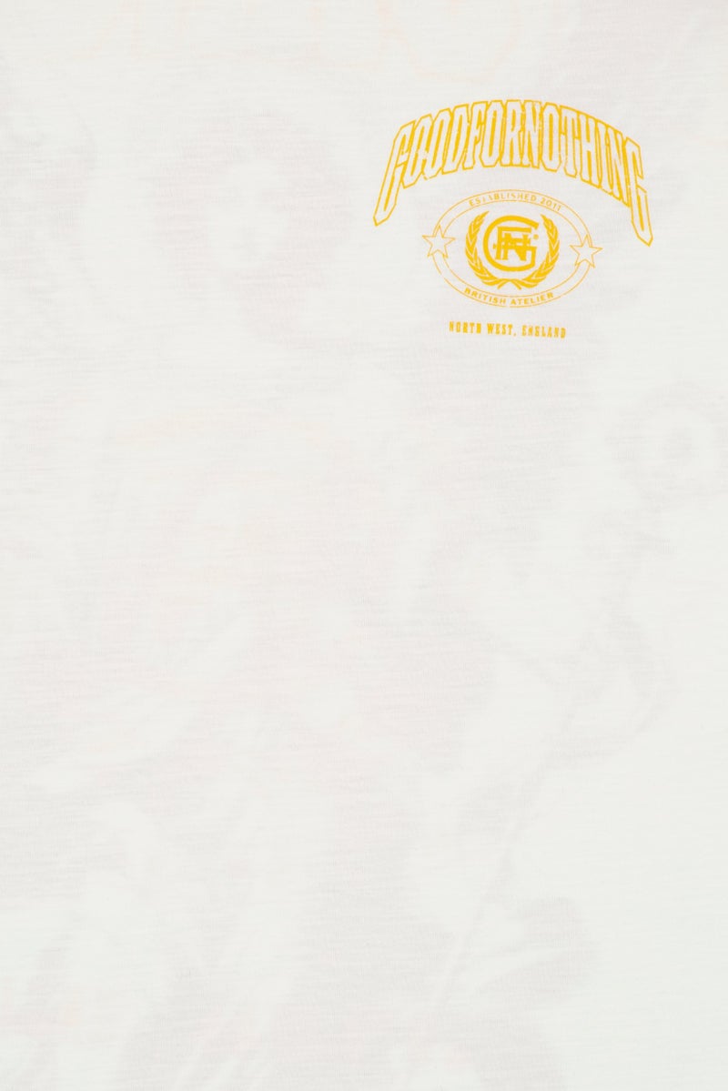GOOD FOR NOTHING Men Crew Neck Short Sleeve Brand Logo T-Shirt, Off White - Image 3