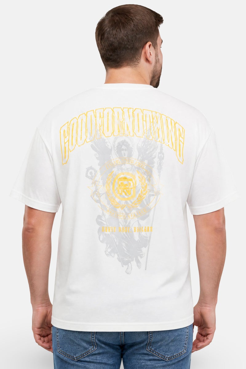 GOOD FOR NOTHING Men Crew Neck Short Sleeve Brand Logo T-Shirt, Off White - Image 2