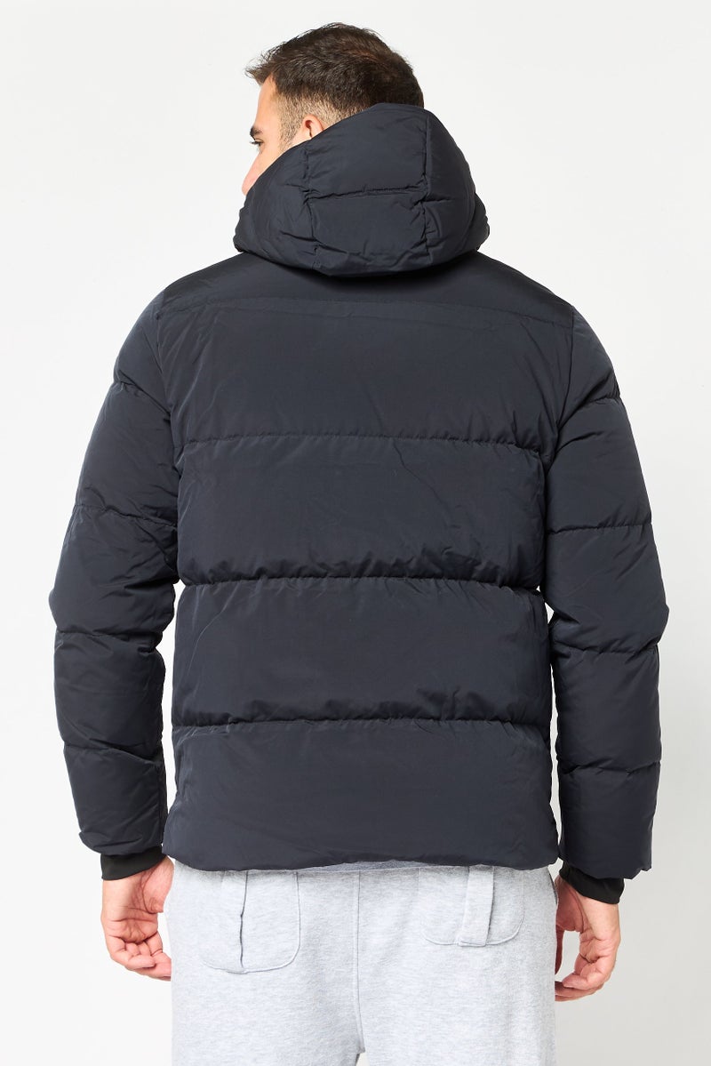 Reebok Men Sportswear Fit Long Sleeve Outdoor Hooded Puffer Jacket, Black - Image 4