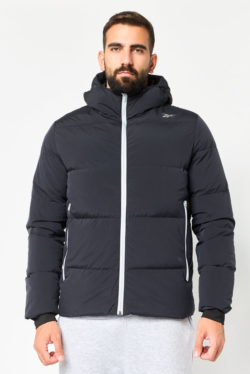 Reebok Men Sportswear Fit Long Sleeve Outdoor Hooded Puffer Jacket, Black - Image 1