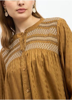Styli Embroidered Balloon Sleeve Smocked Detail Top  - Image 4
