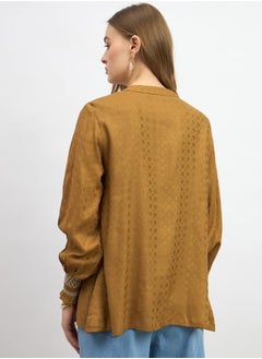 Styli Embroidered Balloon Sleeve Smocked Detail Top  - Image 5