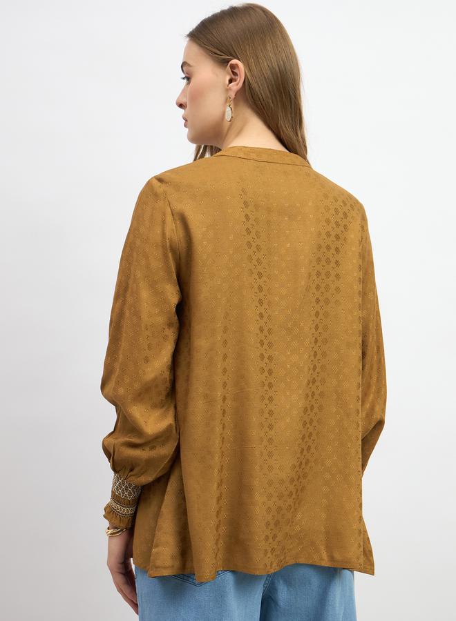Styli Embroidered Balloon Sleeve Smocked Detail Top  - Image 5