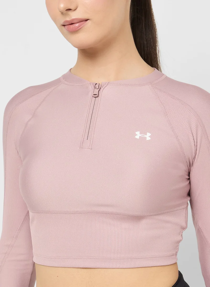 UNDER ARMOUR  1/4 HeatGear Ribbed Zip T-Shirt for Women | Best Price UAE
