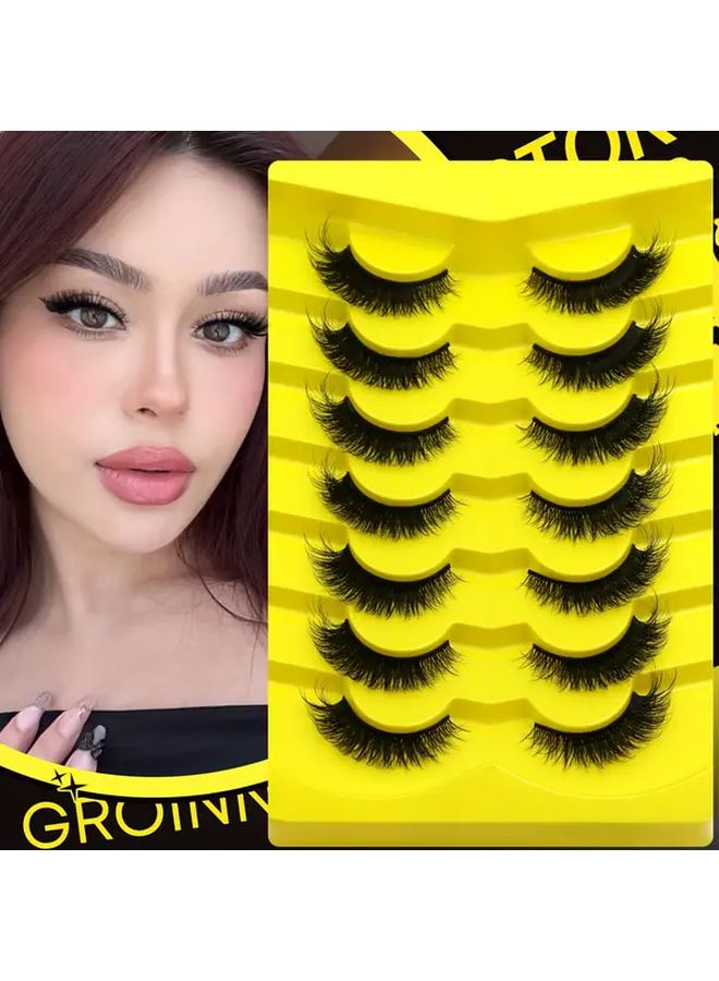 Full Strip False Eyelashes 7 Pairs Cat Eye Fluffy Curl Natural Mink Lash 10-18mm EA10 - Image 2