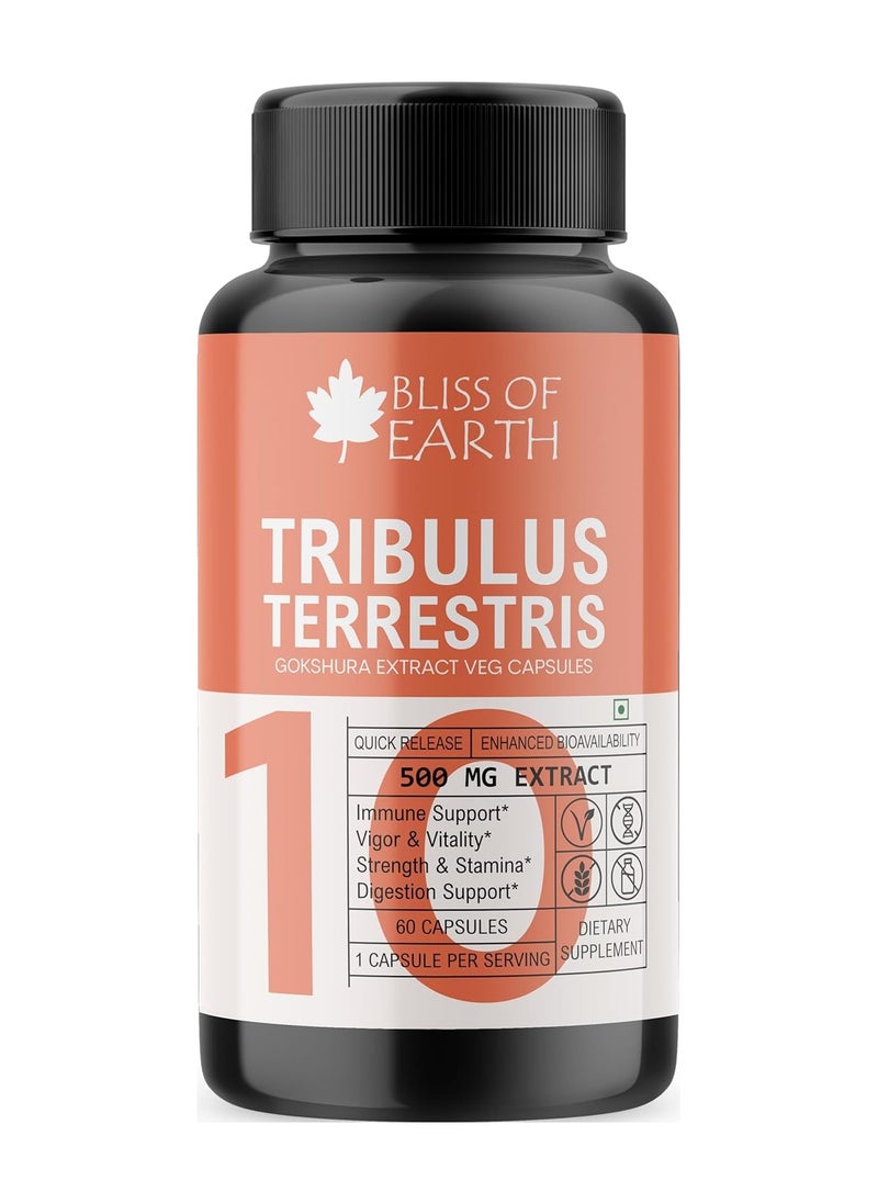 BLISS OF EARTH Bliss of Earth Tribulus Terrestris Extract Supplement For Men & Women, 500mg High Potency Gokshura Root Extract 60 Veg Capsules For Energy, Stamina & Muscle Growth  - Image 1