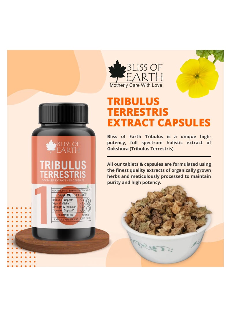 BLISS OF EARTH Bliss of Earth Tribulus Terrestris Extract Supplement For Men & Women, 500mg High Potency Gokshura Root Extract 60 Veg Capsules For Energy, Stamina & Muscle Growth  - Image 4