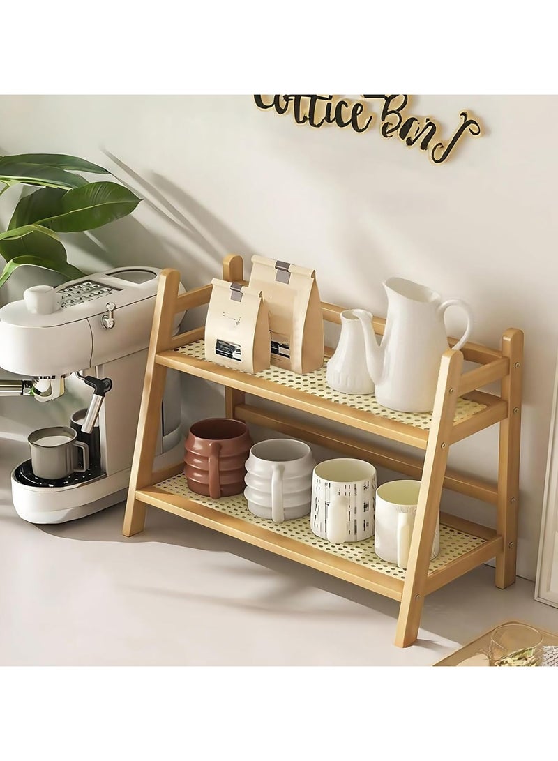 كيتشينو منظم محطة القهوة بمظهر الخوص من كيتشينو، حامل اكواب من الخيزران، رف منضدة المطبخ لملحقات بار الشاي والقهوة، حامل ماتشا وعرض الاكواب، رف تخزين التوابل - Image 1