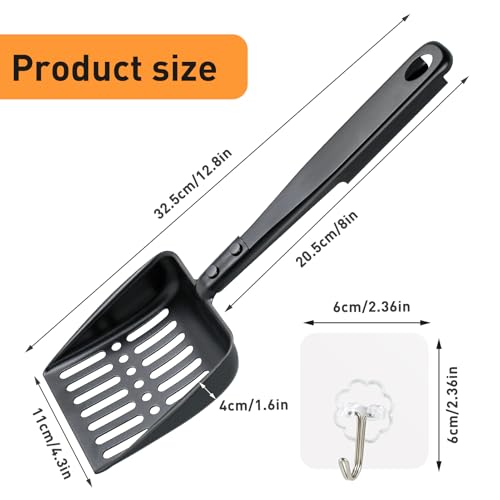 Fantang 13 Inch Hollow Out Fireplace Ash Sifter Metal Black Coal Shovel Heat Resistant Scoop Charcoal Shovel Tools With Self-Adhesive Hook for Wood Stove Indoor Fire Pit - Image 2