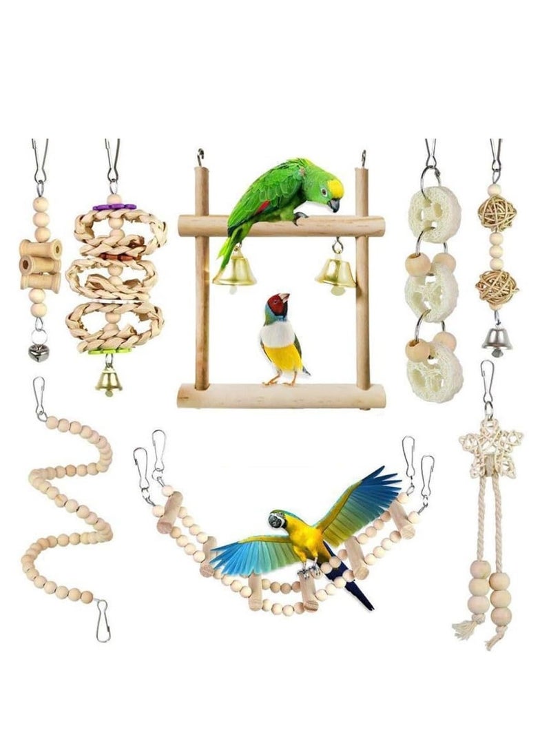 سيلكفكس 8 جهاز كمبيوتر شخصي لعب الببغاء الطيور ، لعب الخشب الطبيعي المضغ سوينغ لعب الهامش تسلق السلم لعب قفص الطيور للطيور Budgerigar ، طيور الحب ، Mynah ، الباغاء ، Conure ، Cockatiel ، Finches وغيرها من الطيور الصغيرة إلى المتوسطة - Image 1