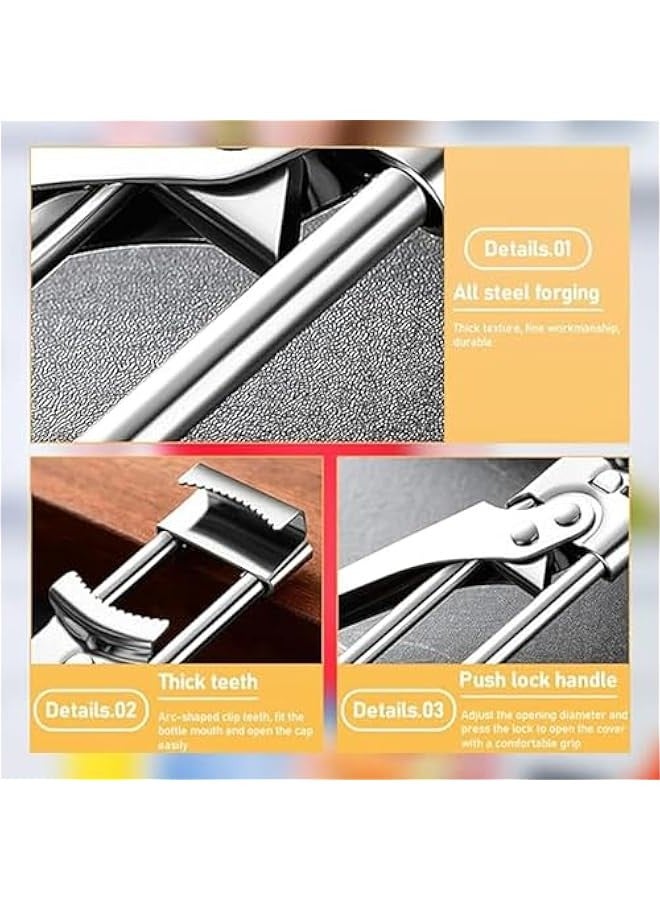 بيوينتي ALMEKAQUZ Adjustable Multifunctional Stainless Steel Can Opener, Jar Gripper Tight Lid Opener Retractable Bottle Opener, Manual Jar Bottle Opener Kitchen Gadgets for Seniors, Weak Hands - Image 3