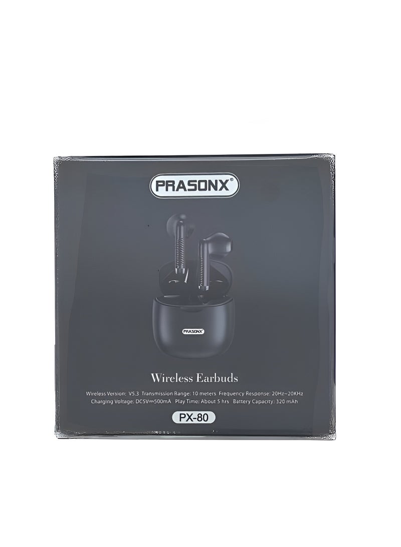 PRASONX PX-80 Wireless Earbuds with Bluetooth 5.3 – Black - Image 2