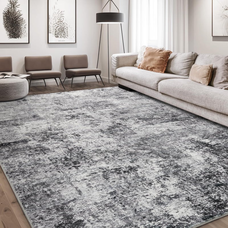 DMOYEST Area Rug Living Room Rugs - 8x10 Large Soft Indoor Neutral Modern Abstract Low Pile Washable Rug Carpet for Bedroom Dining Room Farmhouse Home Office - Grey - Image 1