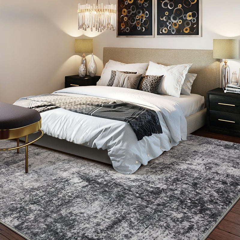 DMOYEST Area Rug Living Room Rugs - 8x10 Large Soft Indoor Neutral Modern Abstract Low Pile Washable Rug Carpet for Bedroom Dining Room Farmhouse Home Office - Grey - Image 3