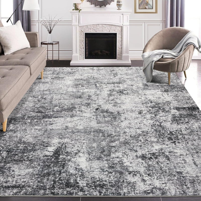 DMOYEST Area Rug Living Room Rugs - 8x10 Large Soft Indoor Neutral Modern Abstract Low Pile Washable Rug Carpet for Bedroom Dining Room Farmhouse Home Office - Grey - Image 2