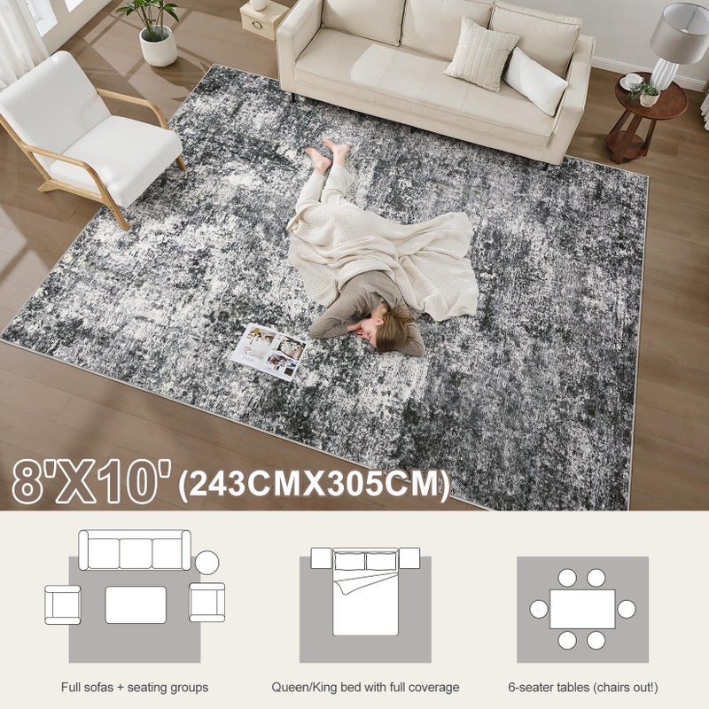 DMOYEST Area Rug Living Room Rugs - 8x10 Large Soft Indoor Neutral Modern Abstract Low Pile Washable Rug Carpet for Bedroom Dining Room Farmhouse Home Office - Grey - Image 4