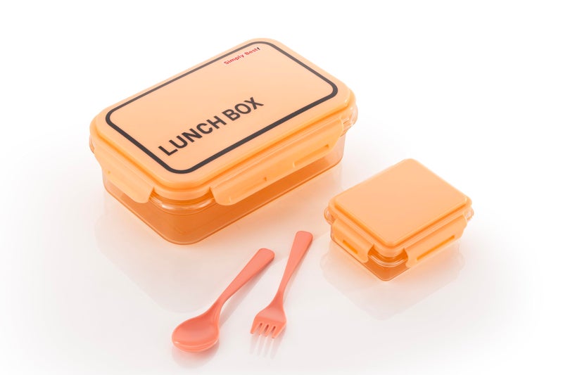 ATTRO Crunch Plastic Lunch Box Airtight, BPA-Free Comes with Fork & Spoon – Ideal for Office, School, Travel, Adults & Kids- Peach- 900ml - Image 3