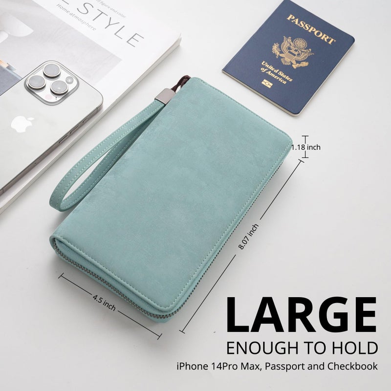 Bveyzi Women RFID Blocking Wallet Leather Zip Around Phone Clutch Large Capacity Ladies Travel Purse Wristlet (Purist Blue) - Image 4