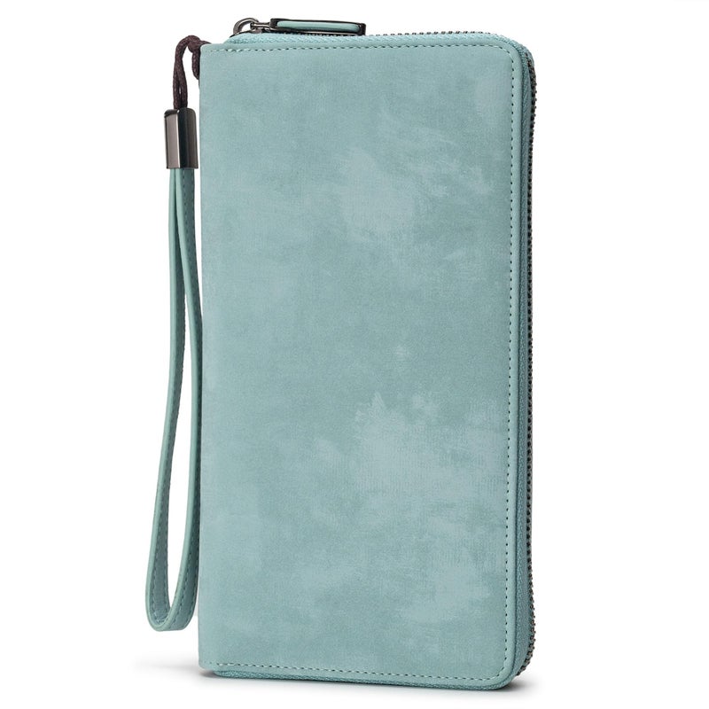 Bveyzi Women RFID Blocking Wallet Leather Zip Around Phone Clutch Large Capacity Ladies Travel Purse Wristlet (Purist Blue) - Image 1