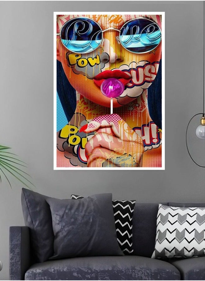Generic - Lollipop Woman Canvas Wall Art, Tattooed Woman Canvas Wall Art, Canvas Print Art, Woman, Graffiti, Art, Canvas Print, Woman with Red Lips - Image 1