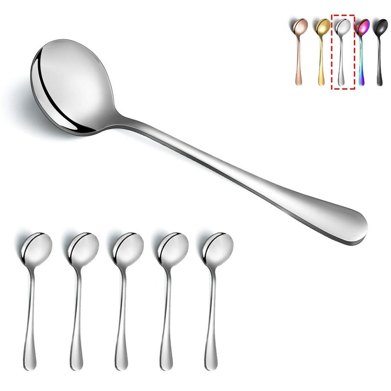Kyraton 6Piece Stainless Steel Round Soup Spoons Dinner Table Spoons Silverware Set Dishwasher Safe