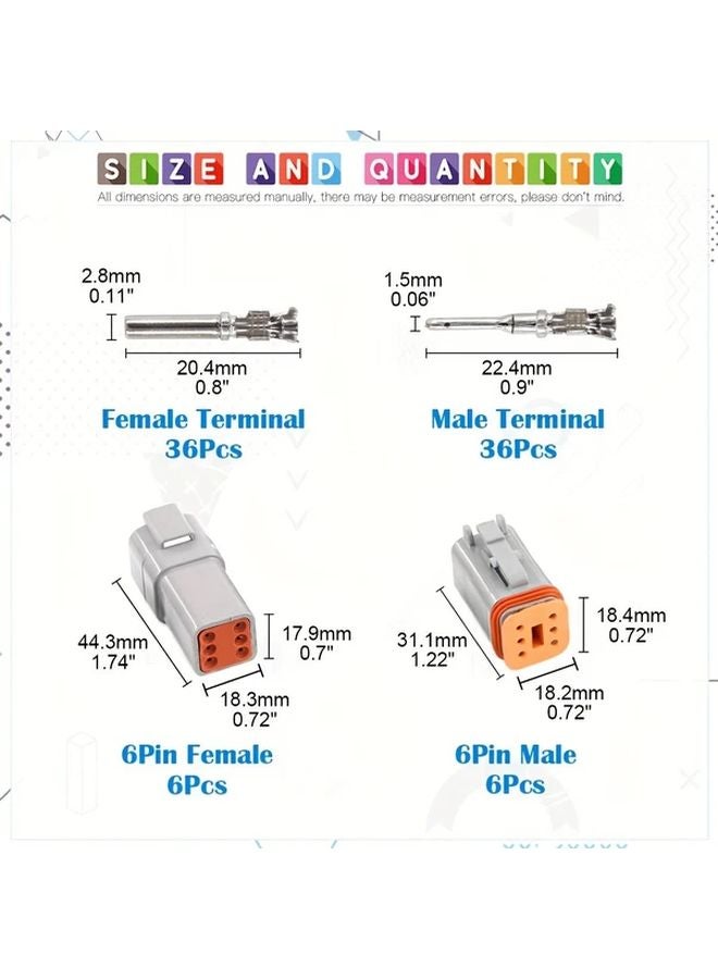 78 Pcs 6 Pin Deutsch DTP Connector Kit Sealed Gray Automotive Electrical Wire Connectors - Image 3