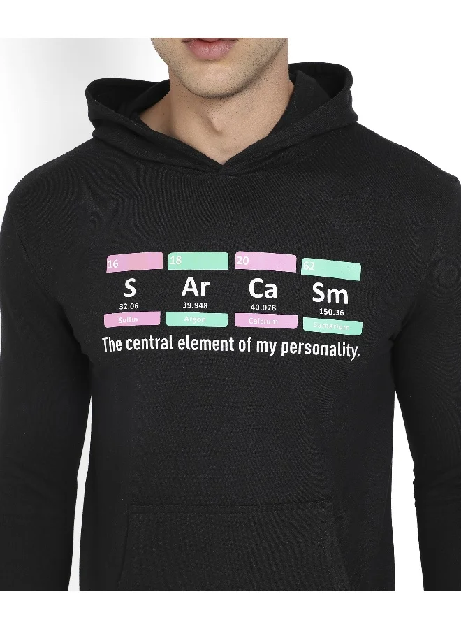 Campus Sutra Men's Black Sarcasm Hoodie With Kangaroo Pocket