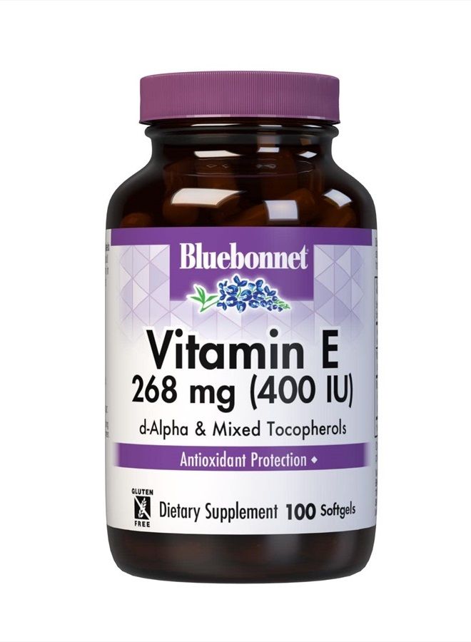 Bluebonnet فيتامين E 400 وحدة دولية (268 ملغ) كبسولات سوفتغيل مختلطة توكوفيرول، حماية من الجذور الحرة ودعم القلب والأوعية الدموية، خالي من الغلوتين، خالي من الألبان، كبسولات سوفتغيل، 100 حصة - Image 1