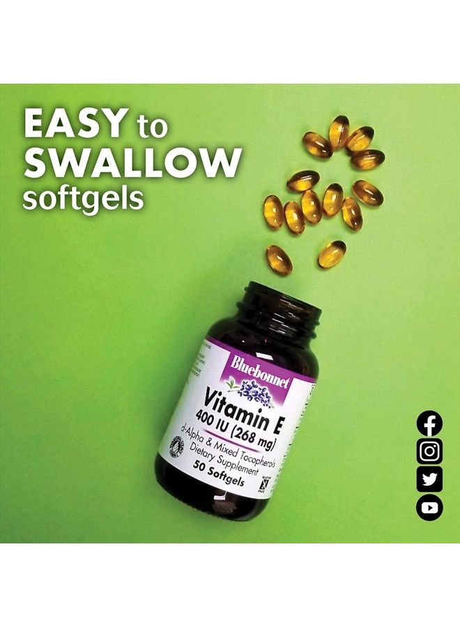 Bluebonnet فيتامين E 400 وحدة دولية (268 ملغ) كبسولات سوفتغيل مختلطة توكوفيرول، حماية من الجذور الحرة ودعم القلب والأوعية الدموية، خالي من الغلوتين، خالي من الألبان، كبسولات سوفتغيل، 100 حصة - Image 4