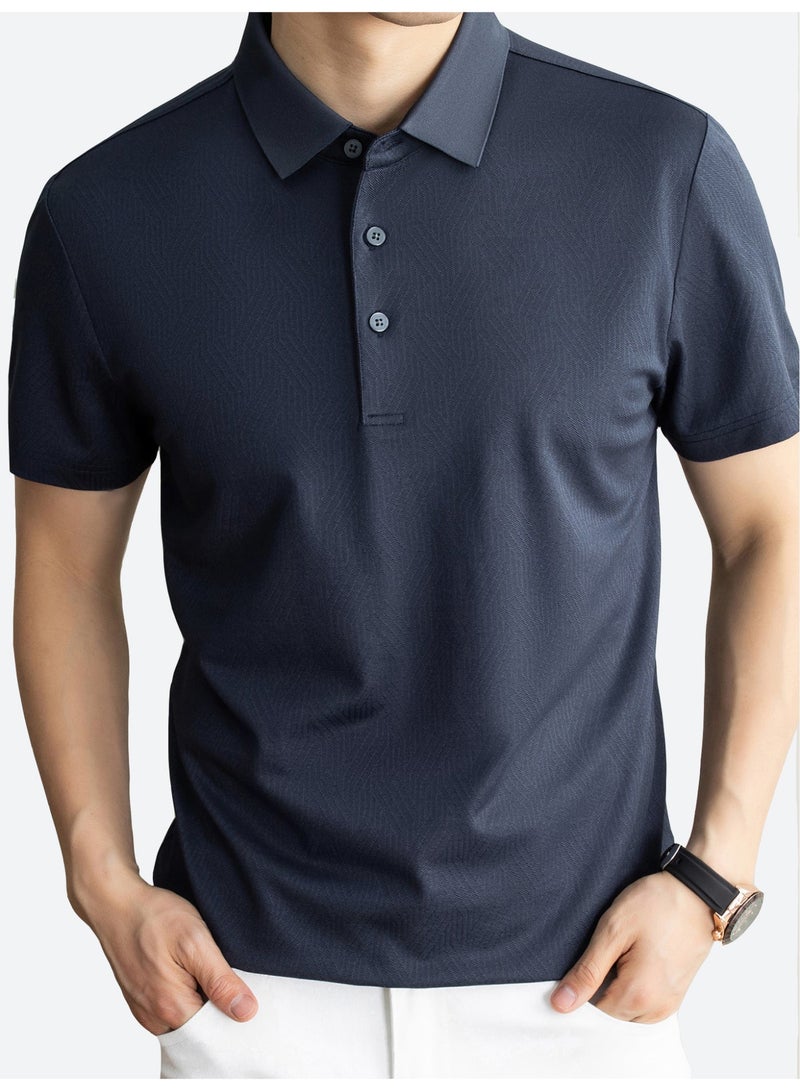 Men polo shirt, jacquard polo, mulberry silk polo shirt, moisture wicking polo, breathable smart casual shirt - Image 1