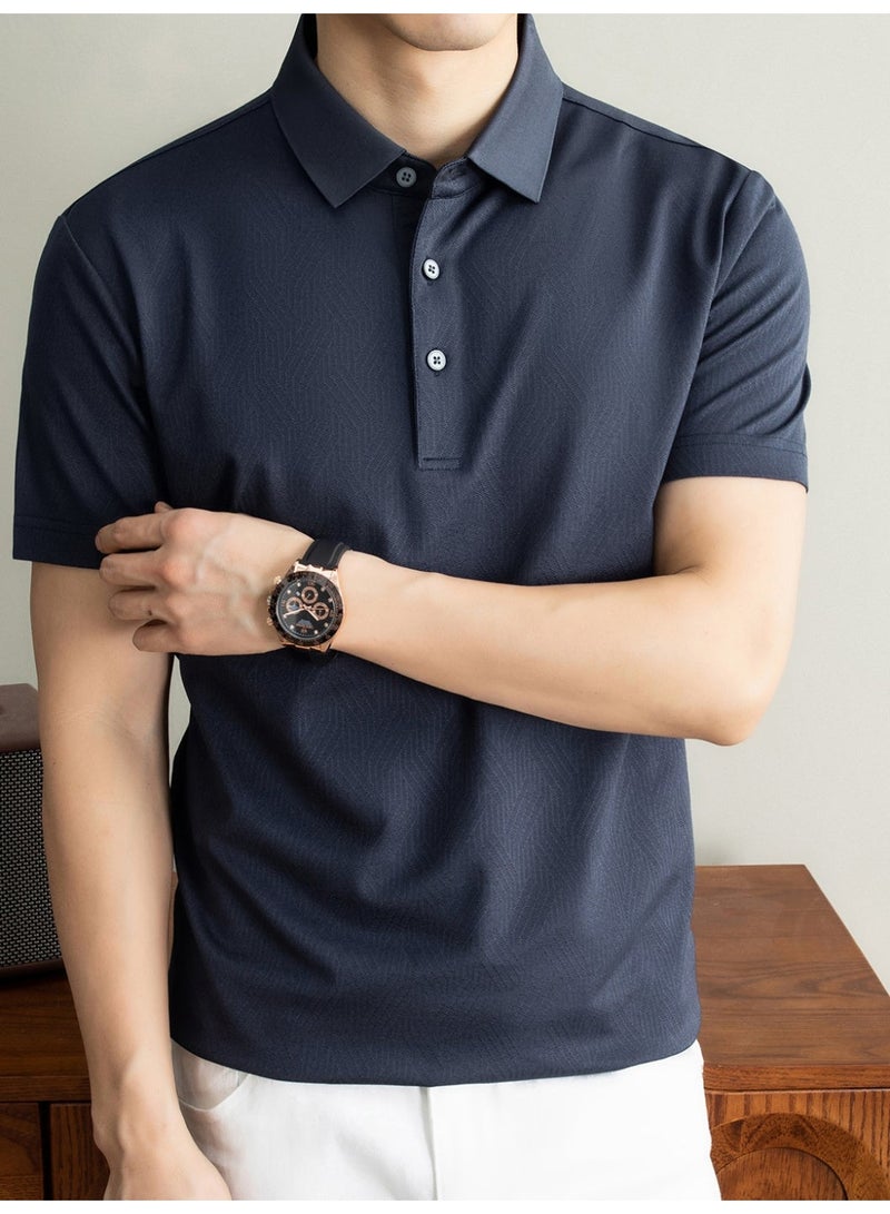 Men polo shirt, jacquard polo, mulberry silk polo shirt, moisture wicking polo, breathable smart casual shirt - Image 3