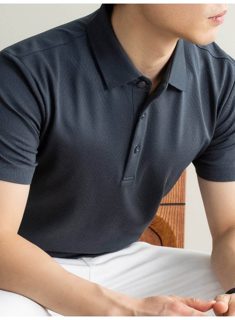 Men polo shirt, jacquard polo, mulberry silk polo shirt, moisture wicking polo, breathable smart casual shirt - Image 5
