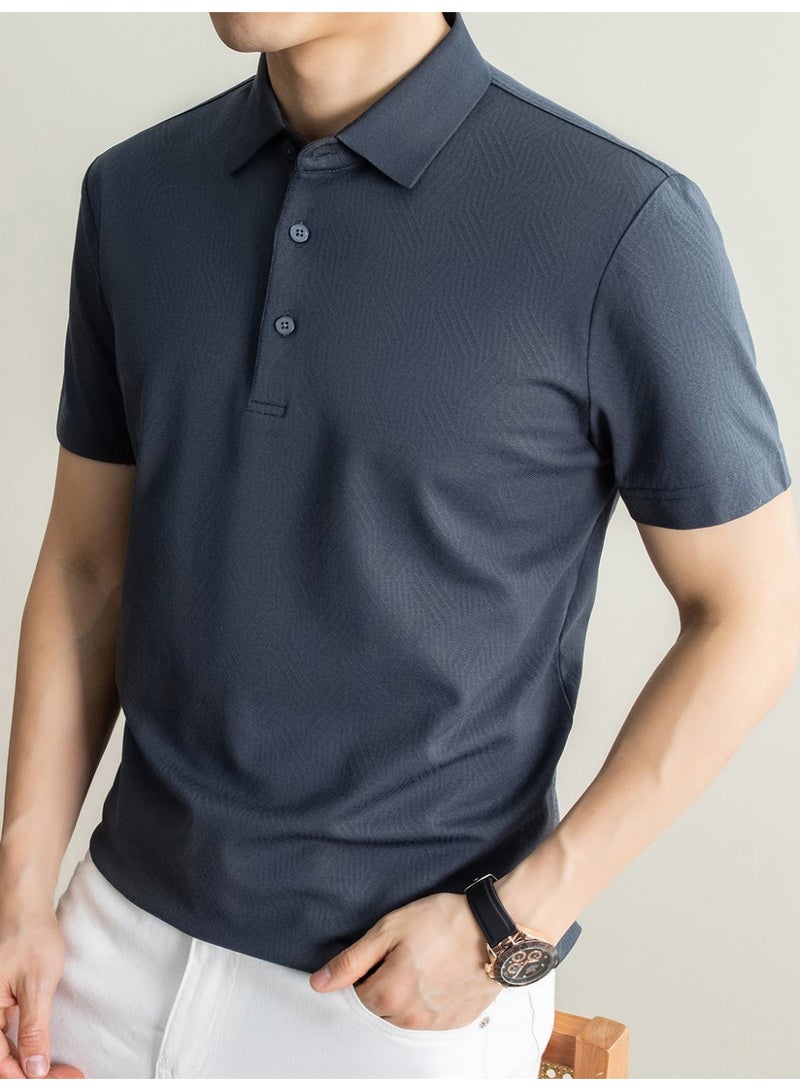 Men polo shirt, jacquard polo, mulberry silk polo shirt, moisture wicking polo, breathable smart casual shirt - Image 4