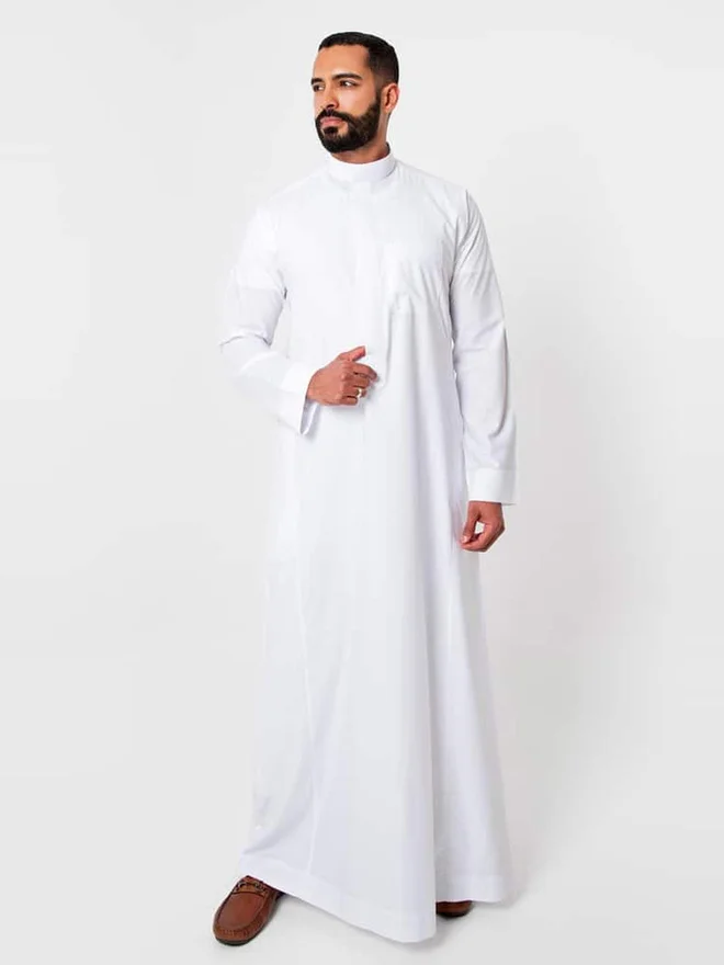 الشياكة ثوب كلاسيك رجالي بسحَّاب غلق، أبيض - 55 بوصة