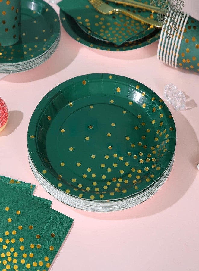 Boocikey 150 PCS Green and Gold Party Decorations,Green Plates and Napkins Party Supplies for 50 Guests,Golden Dot Paper Plates for Birthday Engagement Wedding Christmas Decorations - Image 2