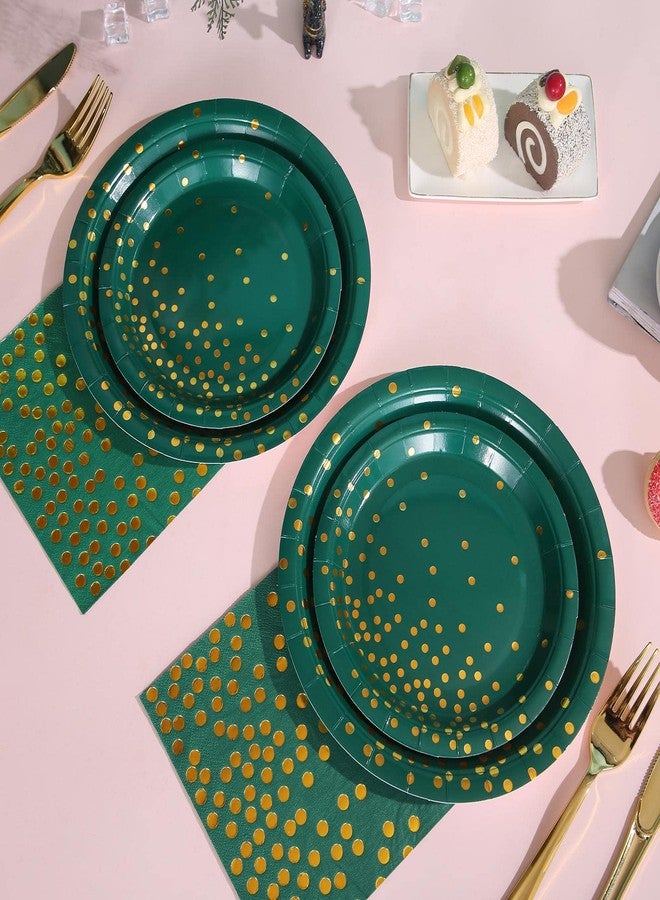Boocikey 150 PCS Green and Gold Party Decorations,Green Plates and Napkins Party Supplies for 50 Guests,Golden Dot Paper Plates for Birthday Engagement Wedding Christmas Decorations - Image 5