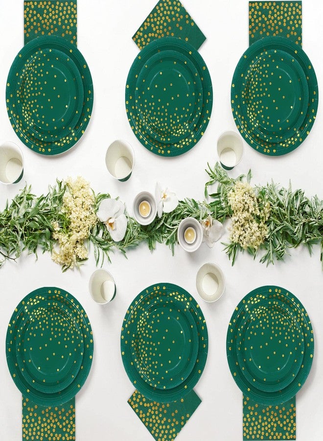 Boocikey 150 PCS Green and Gold Party Decorations,Green Plates and Napkins Party Supplies for 50 Guests,Golden Dot Paper Plates for Birthday Engagement Wedding Christmas Decorations - Image 4